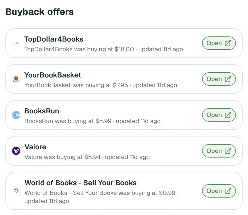 Buyback offers inside BiblioScan