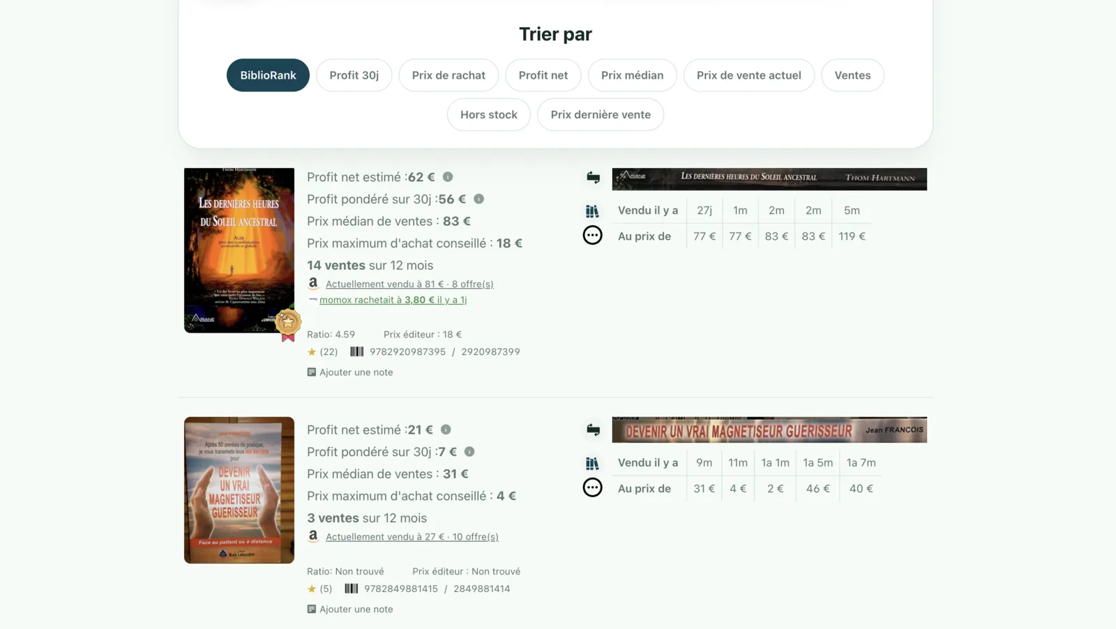 Analyse détaillée et Tri BiblioRank