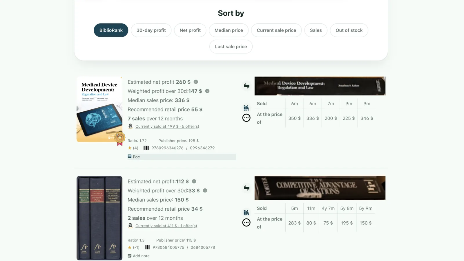 Detailed Analysis and BiblioRank Sorting