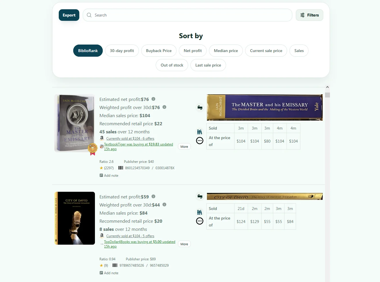 Detailed Analysis and BiblioRank Sorting