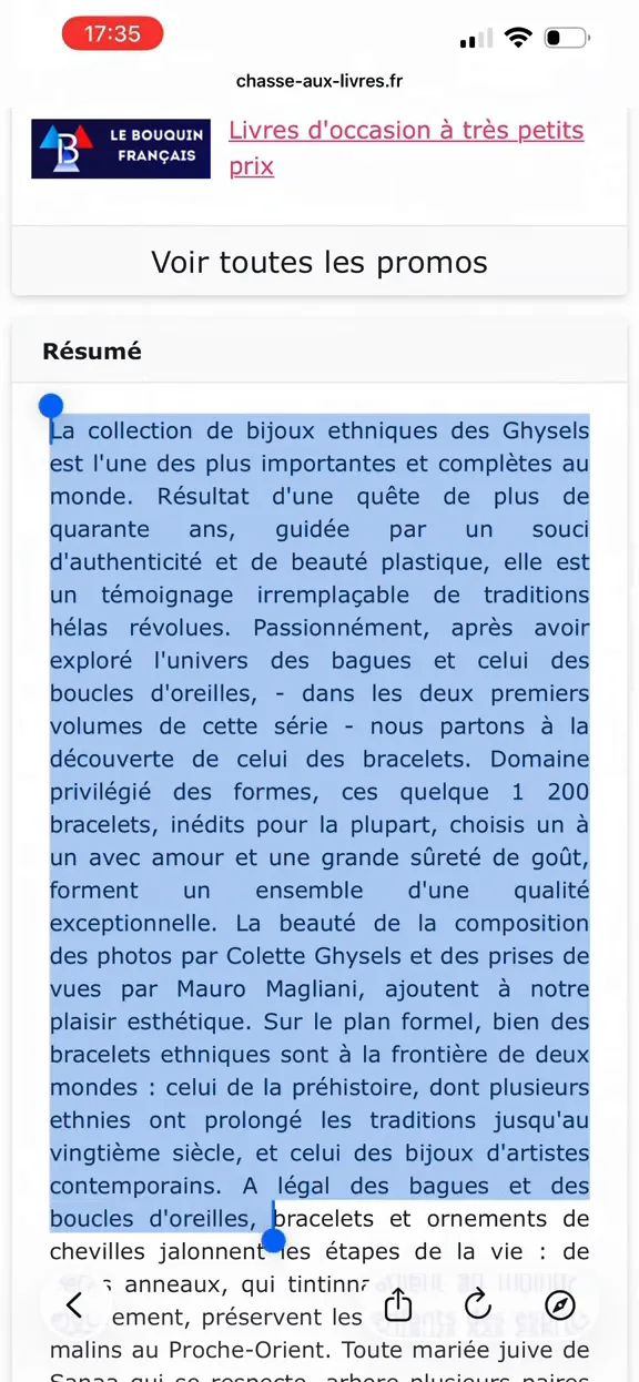 Résumé du livre affiché sur Chasse aux livres, sélectionné pour être copié dans l'annonce Vinted